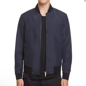Theory Brant Lamb Pebble Leather Jacket Navy Blue Bomber Mens Sz S